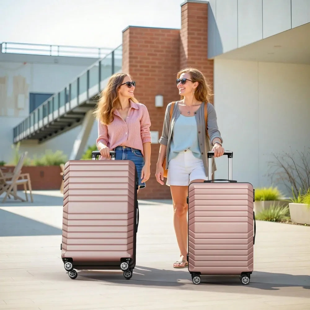 Set 3 Piece Luggage Set ABS Hardside Suitcase With Spinner Wheels,7 Set Packing Luggage Packing Organizers, Mesh Travel Cubes Wi