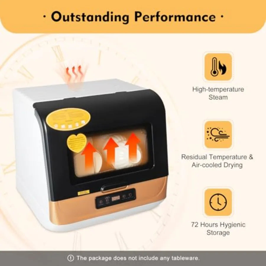 Portable Mini Dishwasher for Apartments RV with 7.8L Water Tank 3 Programs 70 High-Temp Wash Residual Temperature Air-Cooled Dr