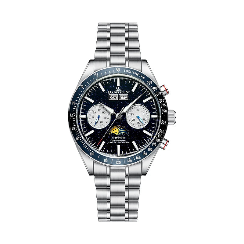 BAOFEILUN Moons Automatic Watches for Men Full Calendar 42MM Galaxy Dial Mineral Crystal 30M Waterproof Luxury Reloj Hombre Gift