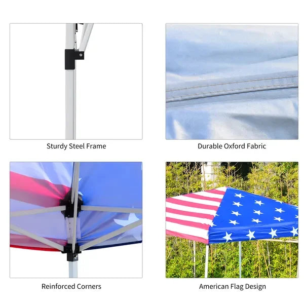 Outsunny Slant Leg Beach Canopy Tent, Patriotic American Flag Top Waterproof Portable Outdoor Sun Shelter