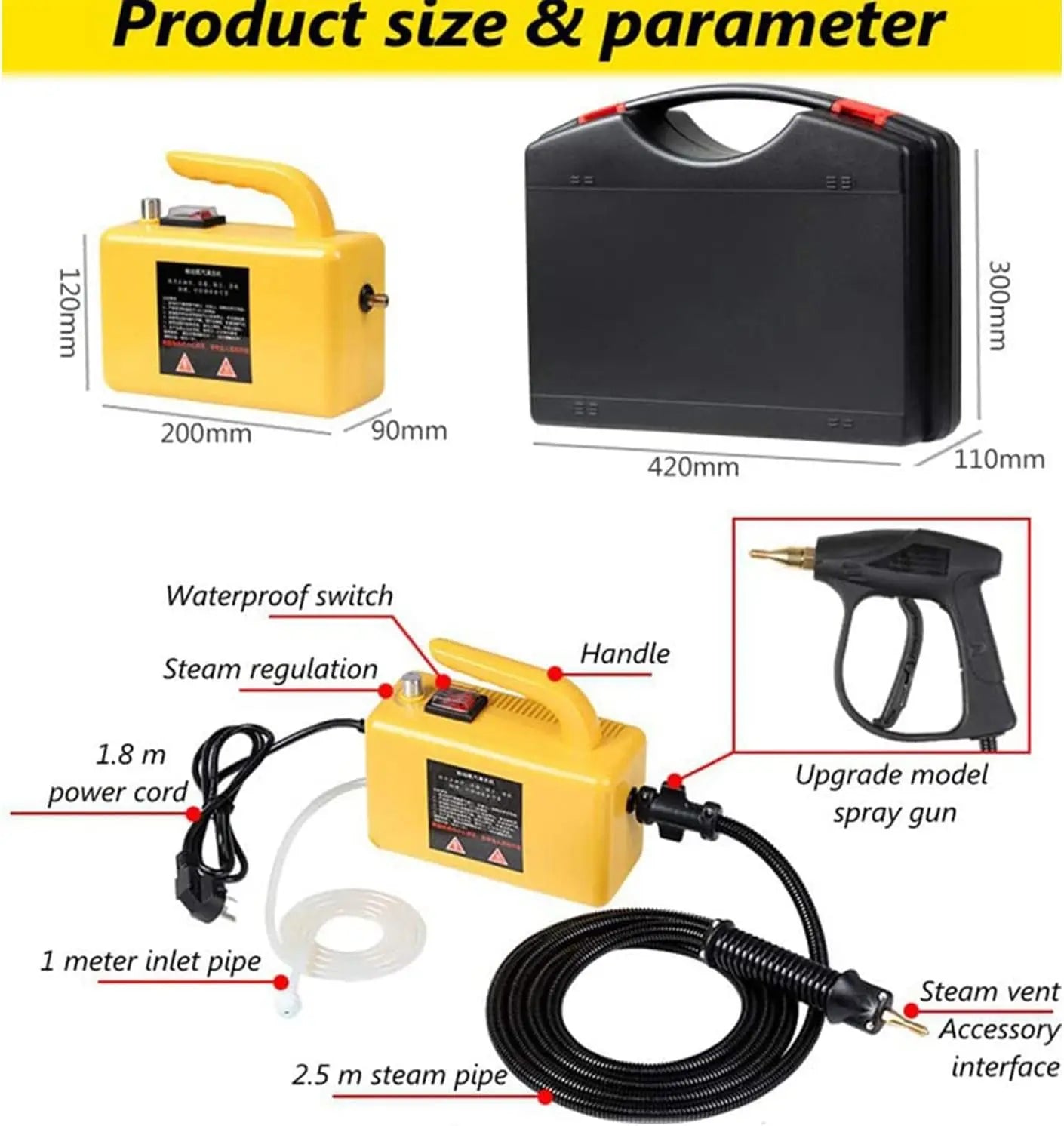 Cleaner, High Temperature High Pressure Mobile Cleaning Machine, Commercial Multi-Purpose Industrial Home Steam Cleaner,Black