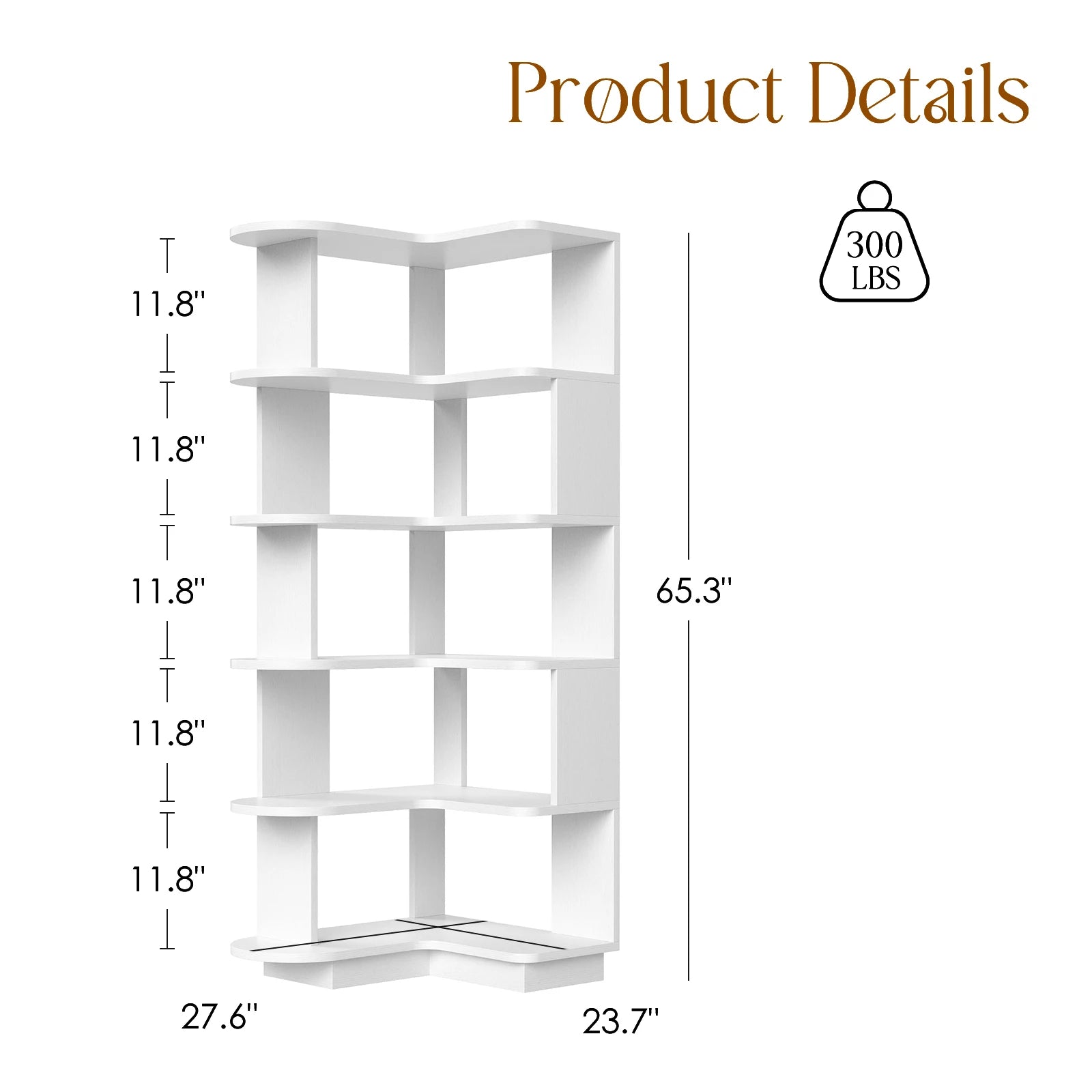 Farini Corner Bookshelf – White, Space-Saving Storage Shelf for Living Room & Home Office