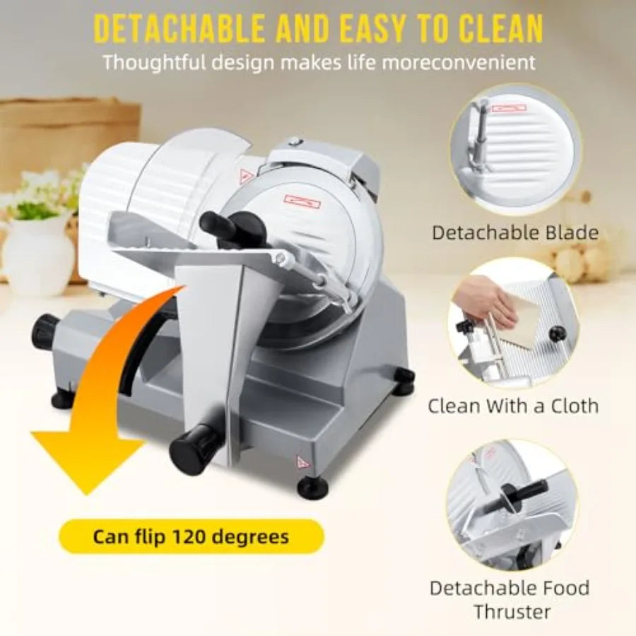 10 Inch Electric Meat Slicer 670W Dual Power Fully Automatic Food Slicer with Stainless Steel Blade 0-16mm Adjustable Thickness
