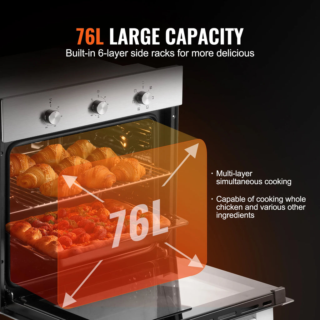 SucceBuy Single Wall Oven 24" Electric Built-in Wall Oven 2.68 Cu.Ft Electric Wall Ovens with Timer Electric Oven for Kitchen