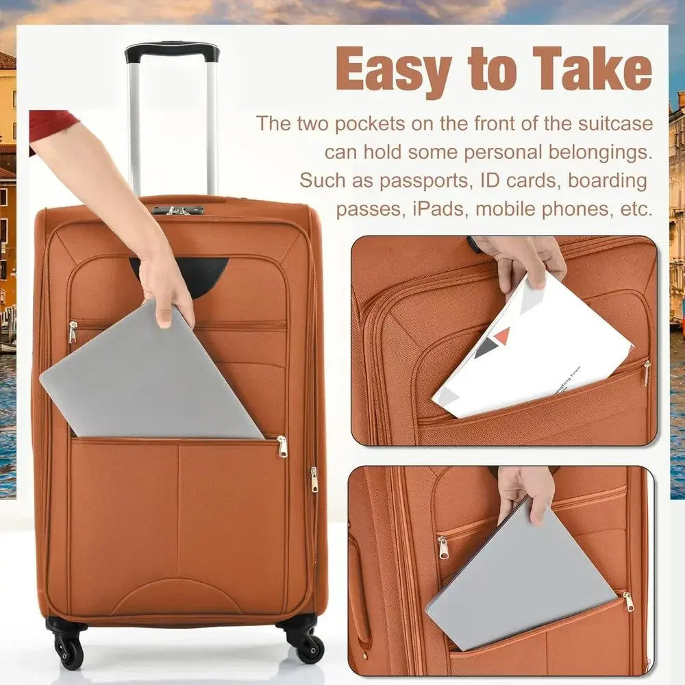 3-Piece Expandable Luggage Set with Spinner Wheels and TSA Lock, 22, 26, 30 (Orange)