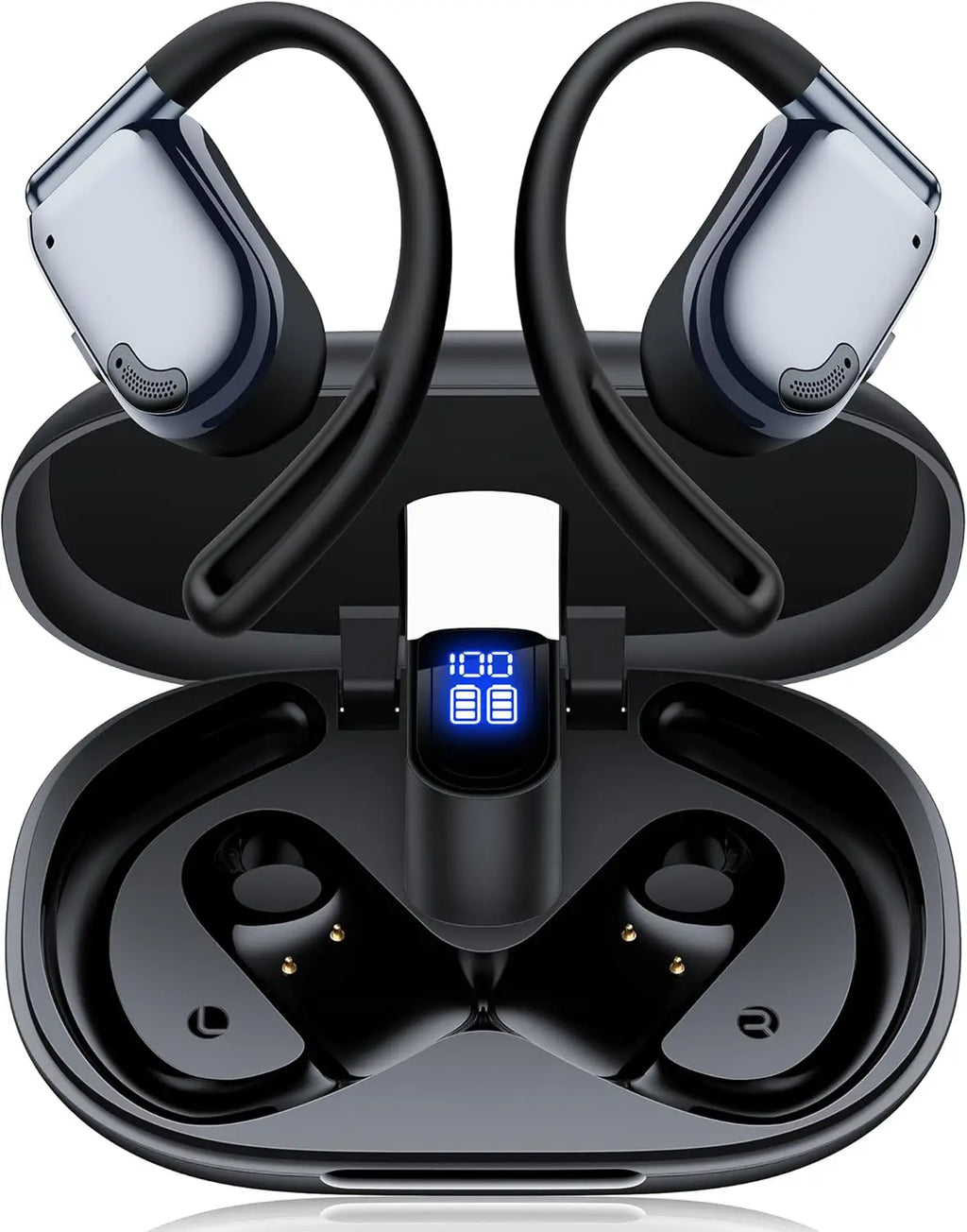 AI Translation Earbuds Real Time 164 Languages Translator 90H Playtime Bluetooth LED Display for Travel Business Learning Black