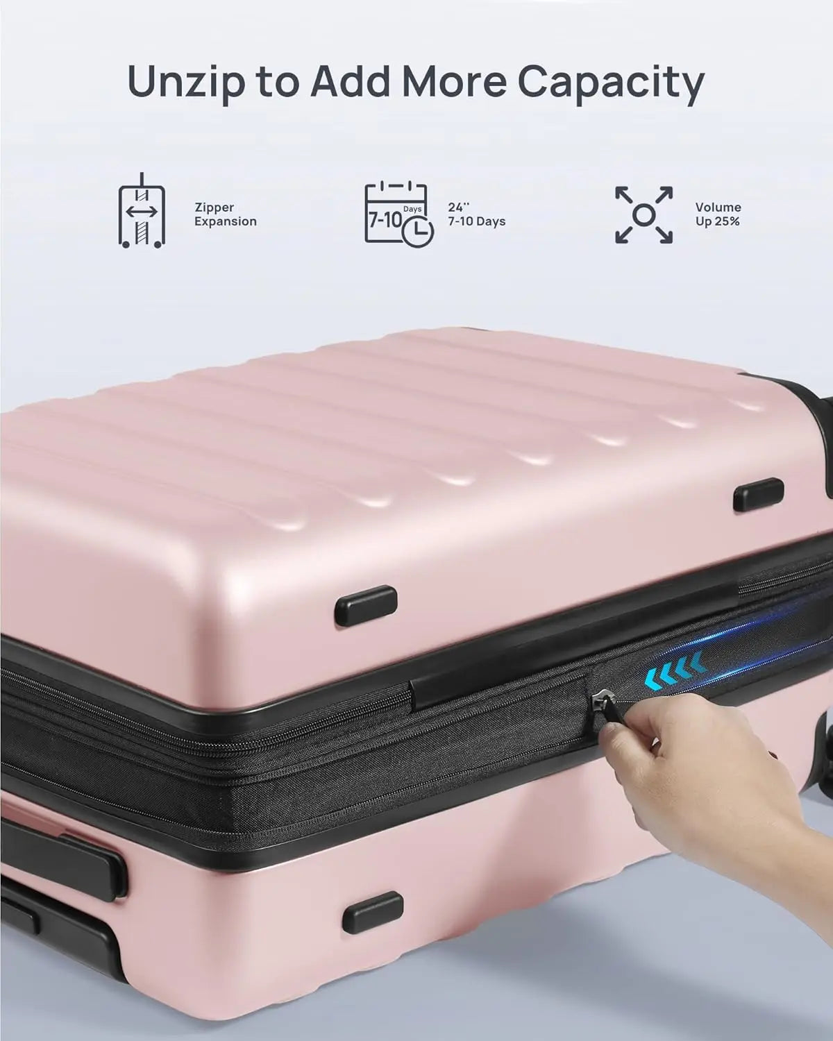 24 Inch Expandable Hard Shell PC Suitcase with Smooth Spinner Wheels, Lightweight Travel Luggage TSA Approved in Pink