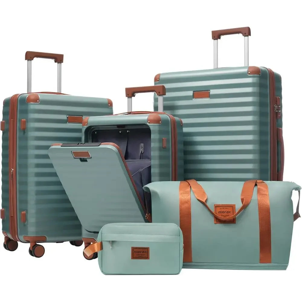 5-Piece Expandable Hardshell Suitcase Set with Spinner Wheels, Lightweight Carry-On Luggage, USB Port, and Cup Holder, 20/24/28,