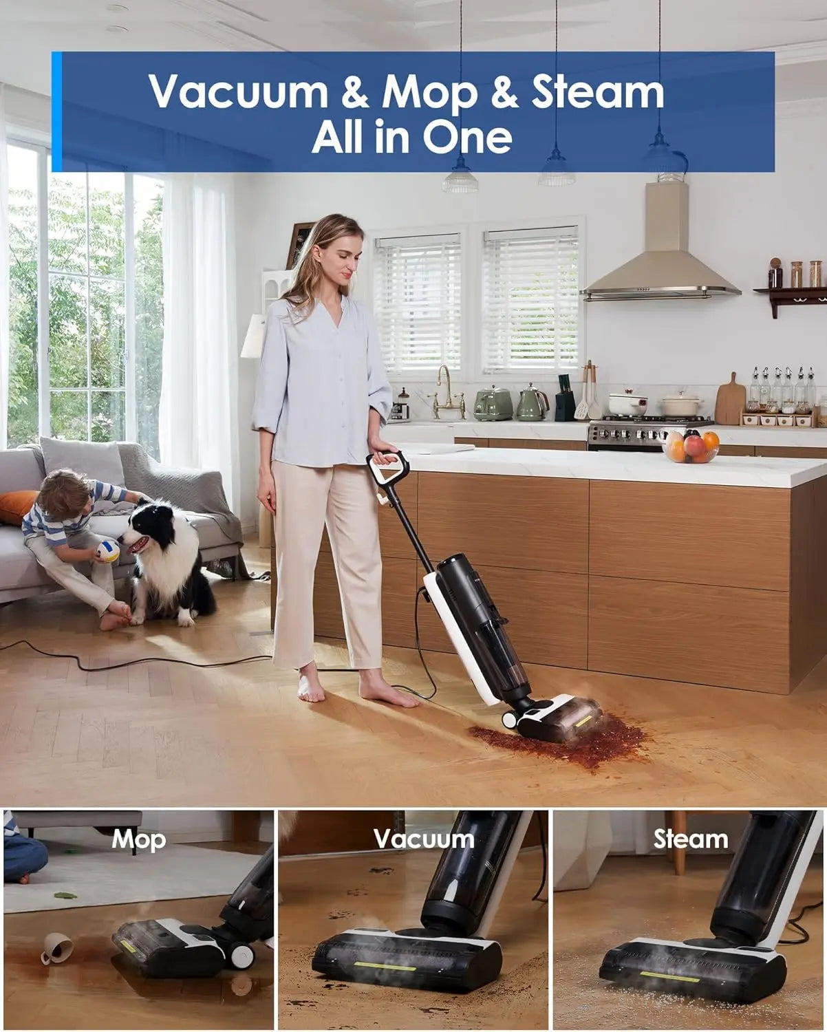 All-in-One Steam Wet Dry Vacuum for Hardwood Floors, 248°F High-Temp Self-Cleaning Mop