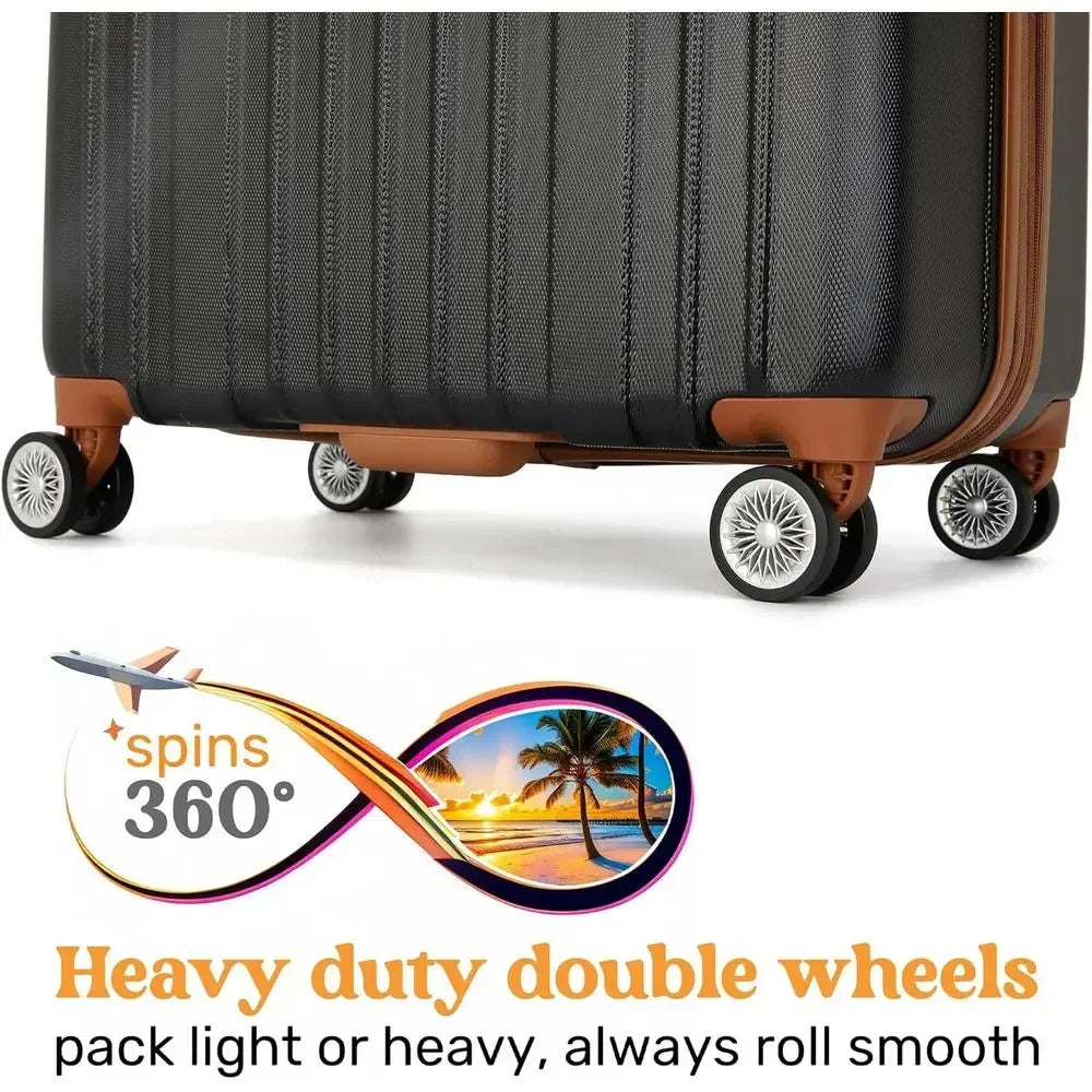 3-Piece Expandable Retro Luggage Set with Lightweight PC-ABS Shell and Double Spinner Wheels in Black