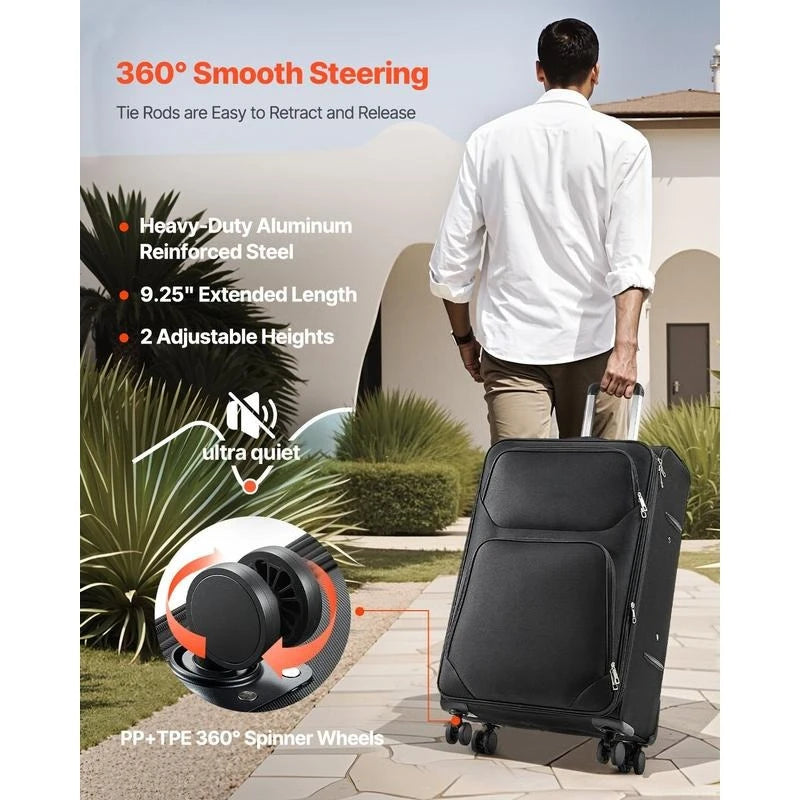 Softside Expandable Luggage with Spinner Wheels, 28-Inch Softside Checked Large Luggage, Lightweight Checked Suitcase with Expandable Zippered Pocket and TSA Lock, Black