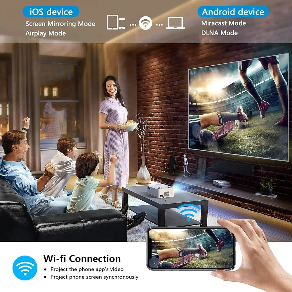 Full HD 1080P Projector with Wii and Bluetooth Connectivity, 300 4K Home Theater Display, Compatible with iOS/Android/PC/PS4/TV