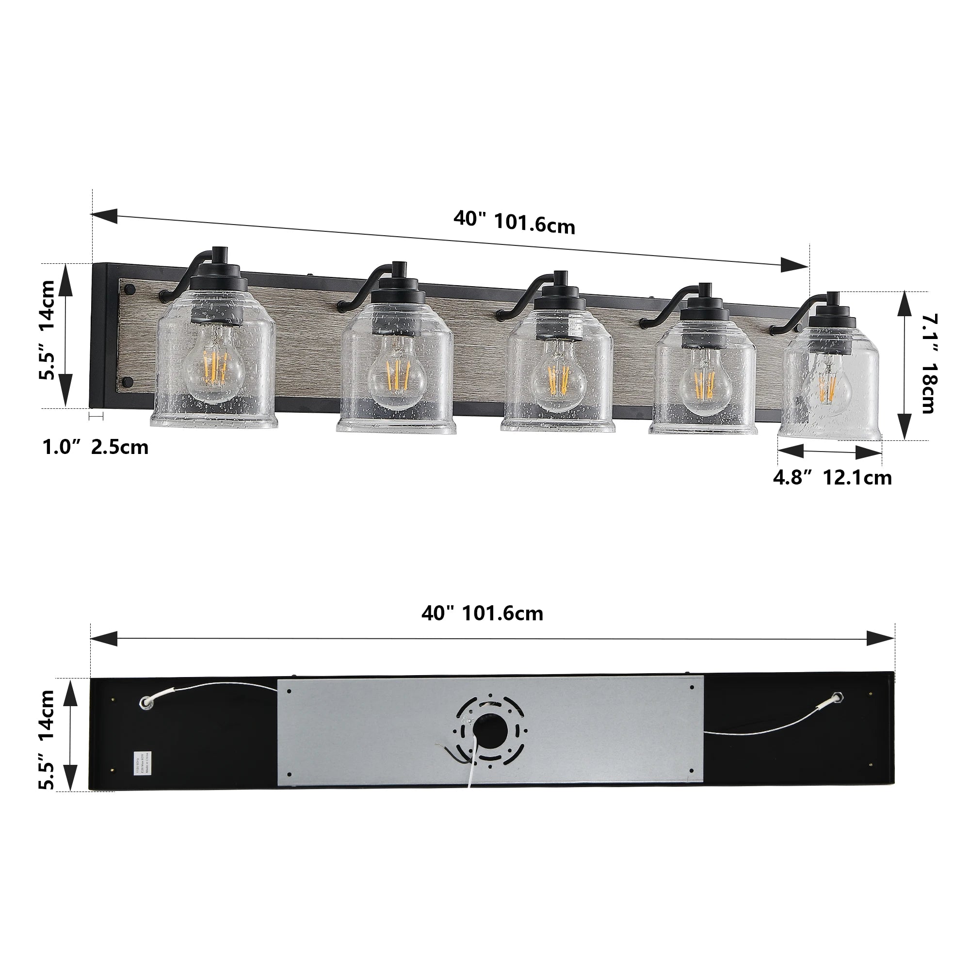 Modern 5-Light Vanity Light Bracket Light Wall Source Black Finish with Clear Seeded Glass Shade for Bathroom Powder Room Mirror
