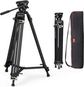 73" Heavy Duty Tripod with 360 Degree Fluid Head and Quick Release Plate for DSLR, Camcorder, Cameras