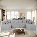 U-Shaped Sectional Sofa,130-inch 4-Seater Chaise Lounge with Striped Corduroy Fabric  Customizable Living Room or Bedroom Couch