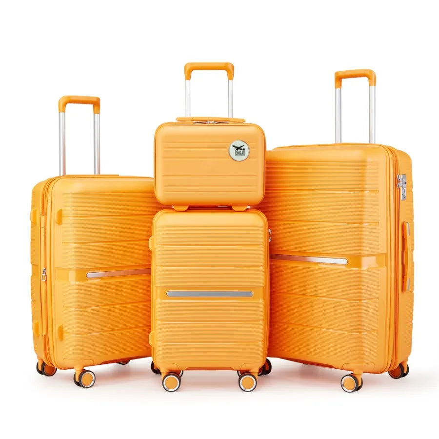 Luggage Sets 4 Piece 14/20/24/28 PP Lightweight Durable Expandable Suitcase for Travel, Black, Scratch-Resistant Surface and Sm