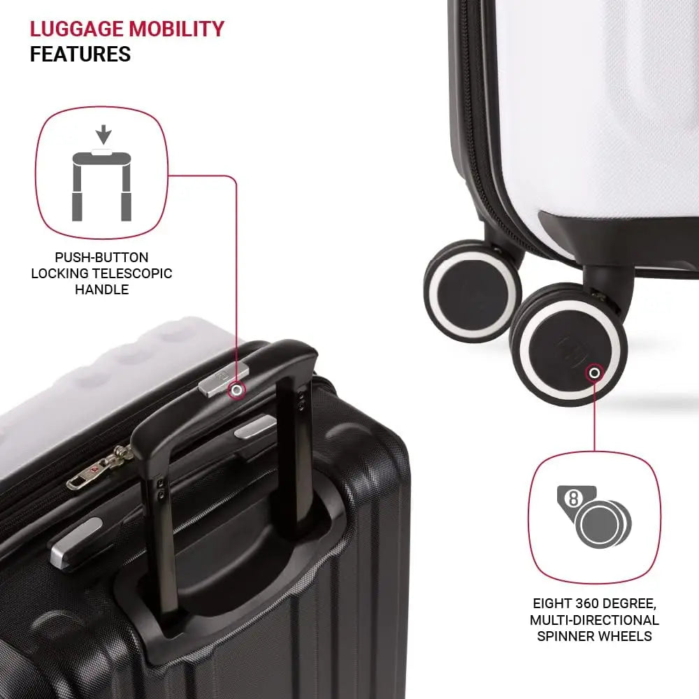 Expandable Hardside Spinner Luggage, Black/White Checked-Large 28-Inch, Durable Travel Suitcase for Easy Mobility