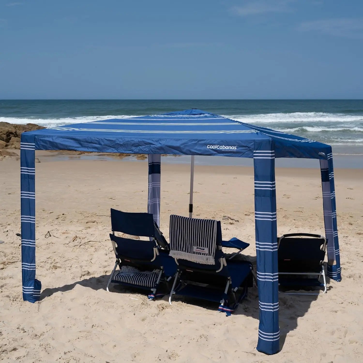 Beach Shade Tent Easy Setup UPF 50+ Protection Large & Medium Sizes Compact Wind Resistant Family Cabana Navy Medium