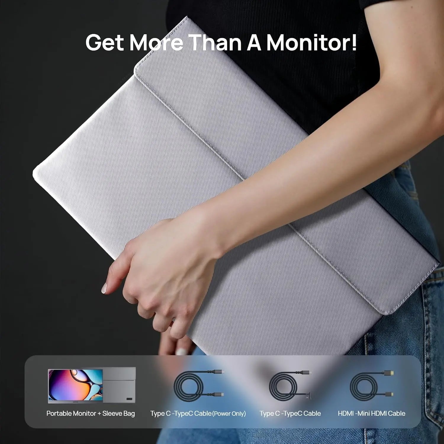 16.1" 180Hz 2.5K QHD Portable Monitor, 2560x1440, 107% sRGB, HDR, Ultra Slim, External Screen for Laptop, PC, PS5, Mac, Xbox