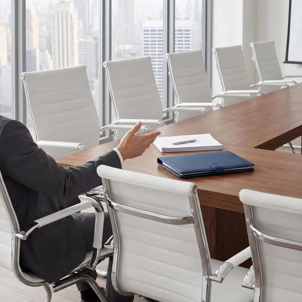 Set of 6 White PU Leather Office Chairs without Wheels for Computer, School, Conference, and Waiting Rooms