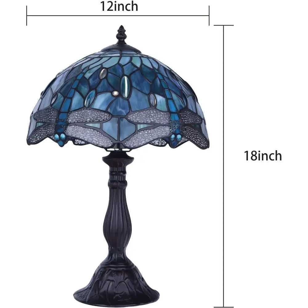 Vintage 18'' Stained Glass Table Lamp for Bedroom or Living Room, Includes LED Bulb (2700K E26)