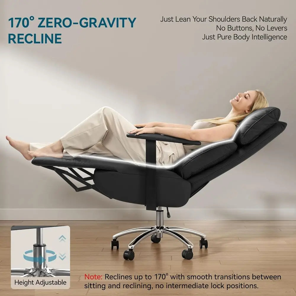 Ergonomic Zero Gravity Reclining Office Chair with Adjustable Headrest and Footrest, 170° Comfortable Leather Executive Desk Cha