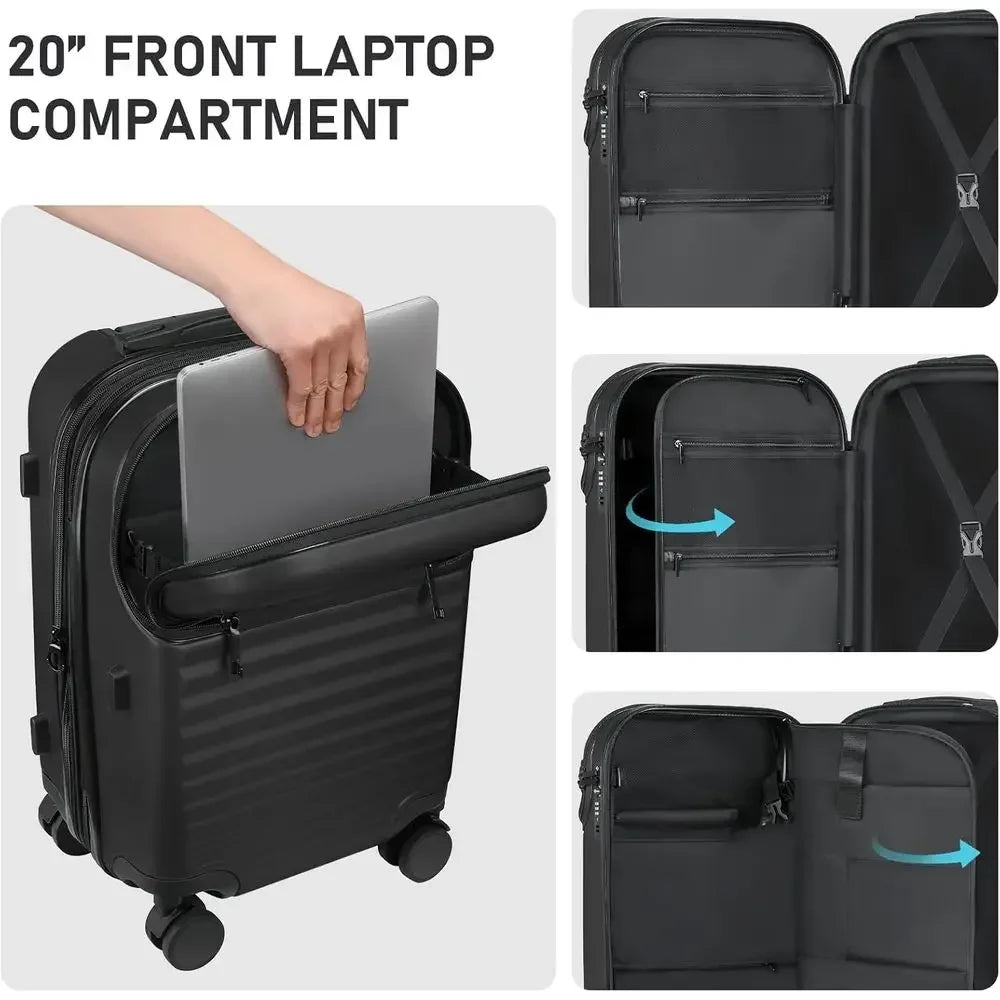 4-Piece Suitcase Set with Wheels, ABS Shell, TSA Lock, Spinner Luggage (20/24/28 inch, Black)