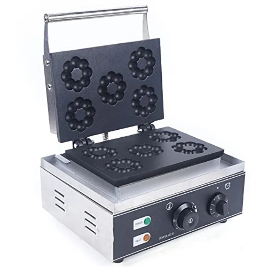 Commercial 1500W 5-Hole Plum Flower Waffle Iron Donut Maker Non-Stick Double-Sided Electric Machine for Breakfast Lunch Snacks
