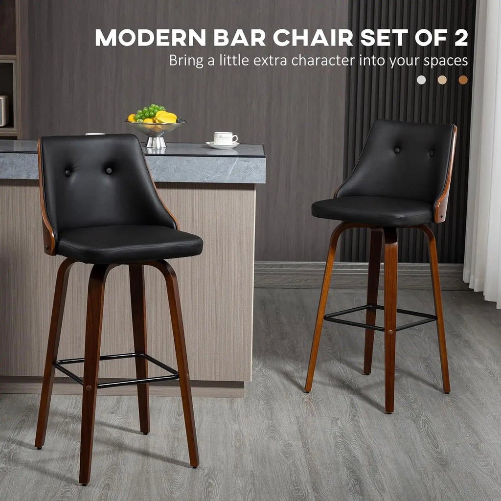 Bar Height Bar Stools, PU Leather Swivel Barstools with Footrest and Tufted Back, Set of 2, Customized