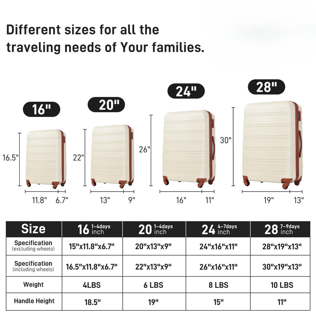 Hardshell Luggage Sets 4 pcs + Bag Spinner Suitcase with TSA Lock Lightweight-16"+20"+24"+28" Luggages  suitcase set carry