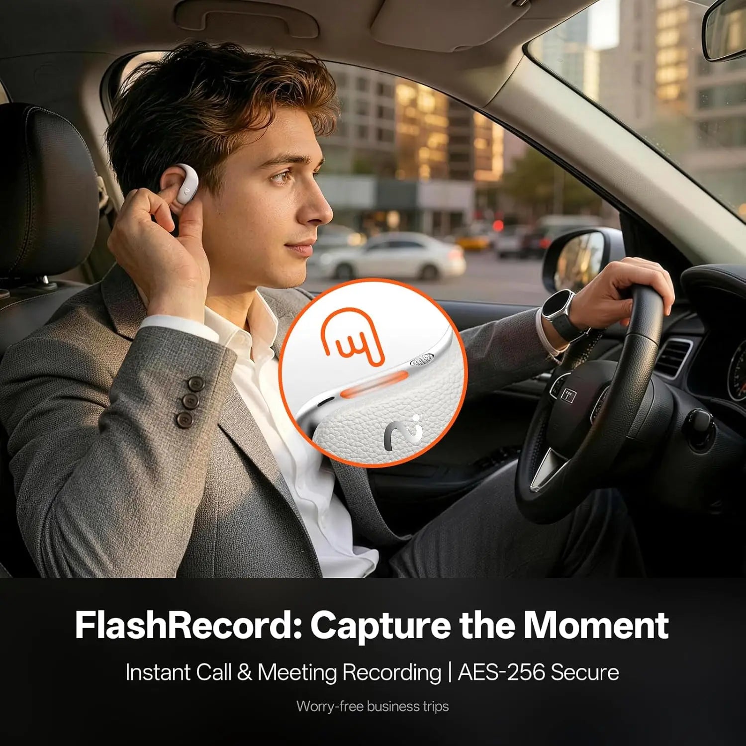 Open Ear AI Voice Recorder Earbuds with Instant Recording, Transcription & Summary for Meetings, Driving, Sports
