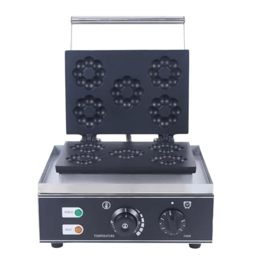 Commercial 1500W 5-Hole Plum Flower Waffle Iron Donut Maker Non-Stick Double-Sided Electric Machine for Breakfast Lunch Snacks