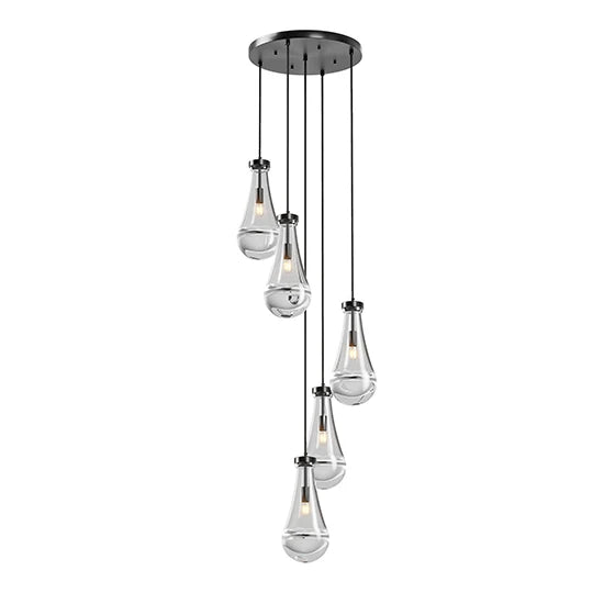 5 Light Cluster Pendant Lights, Black High Ceiling Chandeliers Adjustable, Living Room Pendant Light, Foyer Chandeliers