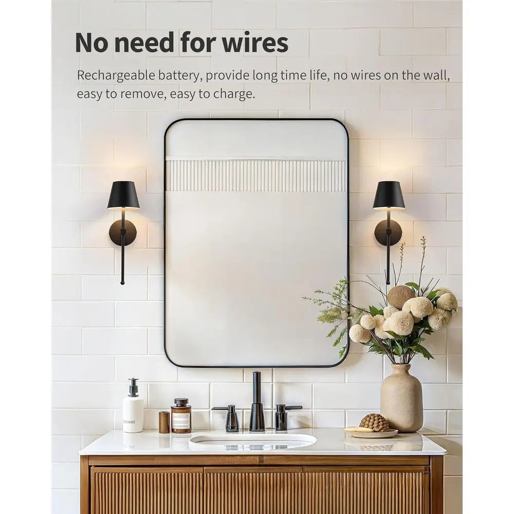 WirelWall Sconces Set o 2, Small Cordl5200mAh Rechargeable Battery LED Wall Lamps, SteplDimming Lightings or Wall Painting, Livi