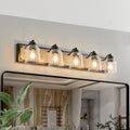 Modern 5-Light Vanity Light Bracket Light Wall Source Black Finish with Clear Seeded Glass Shade for Bathroom Powder Room Mirror