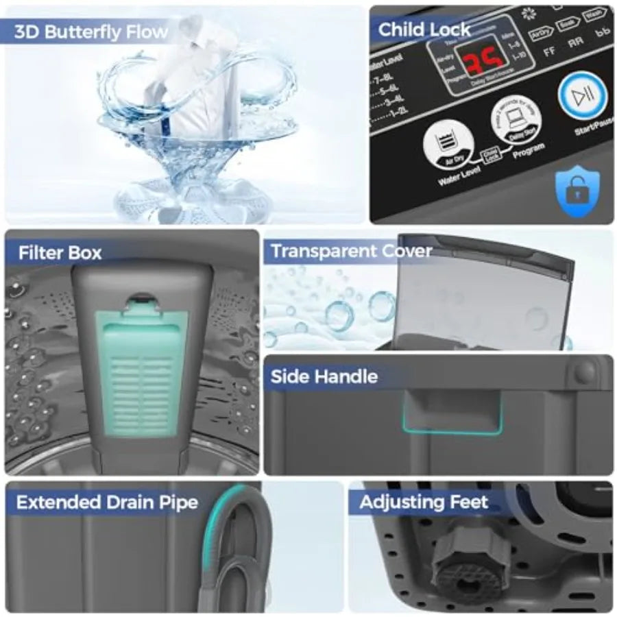 Portable Washing Machine 20Lbs Ccity Full-Automatic Washer and Dryer Combo with 10 Programs 8 Water Levels Compact Laundry Mach