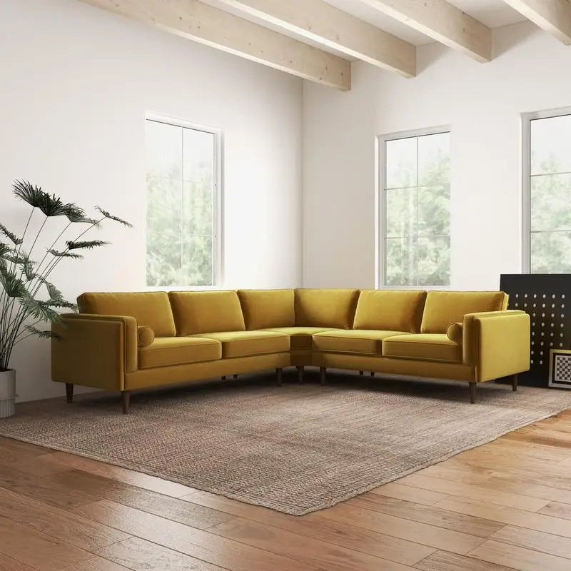 Amber Yellow Velvet Corner Sectional SofaNew Title: "Velvet Corner Sectional Sofa in Amber Yellow - Comfortable and Stylish