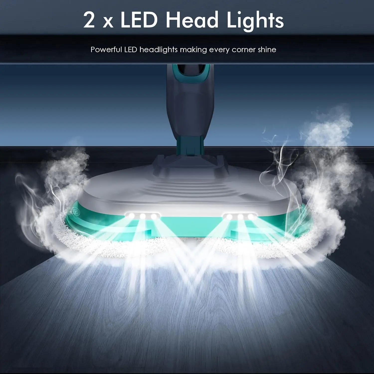 Rotating Steam Mop with LED Lights, 6 Pads, Swivel Head for Hard Floors - Efficient Cleaner