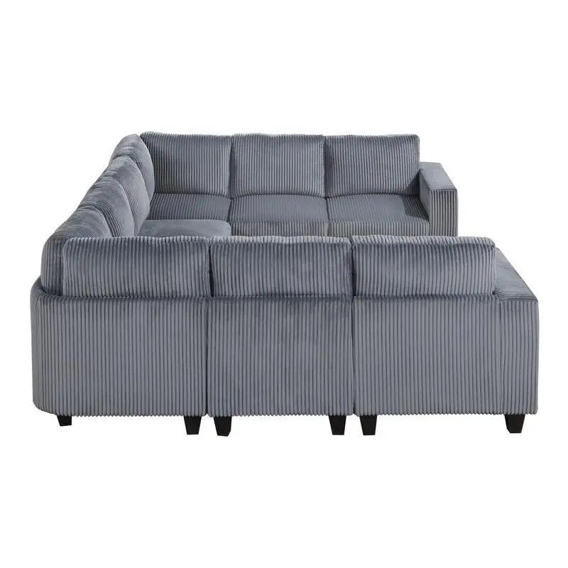 8-Piece Modular Sectional Sofa with Storage Seats, Side Pockets, Charging Ports, Dark Gray Corduroy Fabric, Modern Living Room
