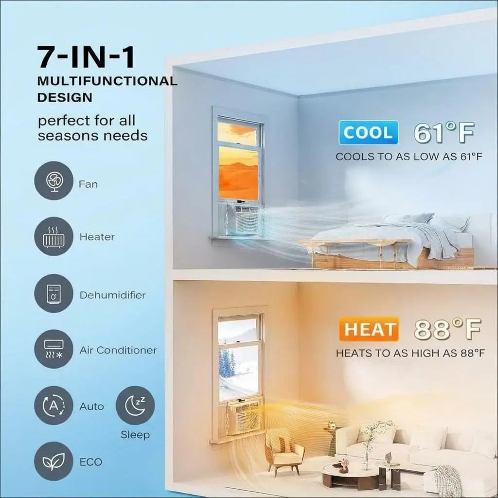 Window Air Conditioner Heat Pump, 18000 BTU 7-in-1 Smart Inverter Window AC Unit 750 Sq ft Cool Heat Fan