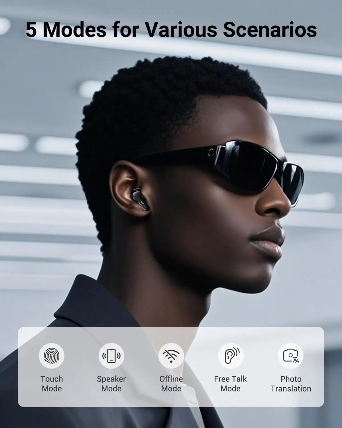 Real-Time AI Translation Earbuds, 144 Languages, 5 Modes for Travel Business Learning - Black