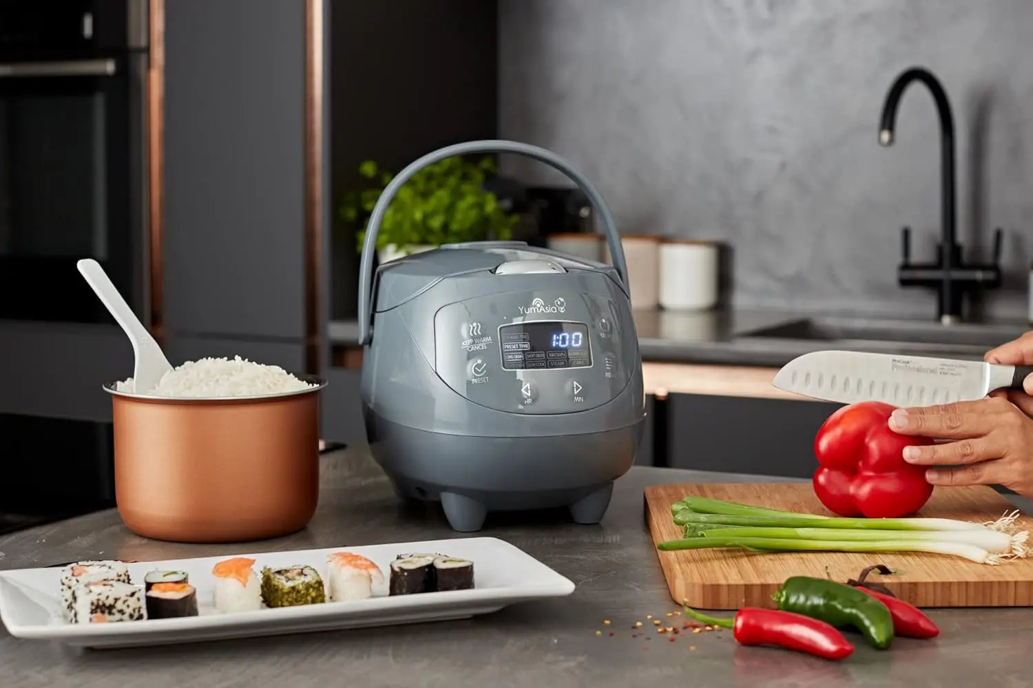 Mini Rice Cooker with Ninja Ceramic Bowl & Fuzzy Logic, 3.5 Cup, 120V