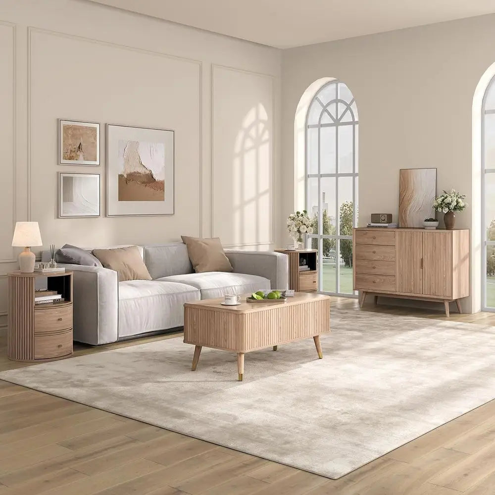 Lit Top Coee Table with Storage, Century ern Coee Table with Solid Wood Legs, 38" Minimalist luted Center Table or Living Room,
