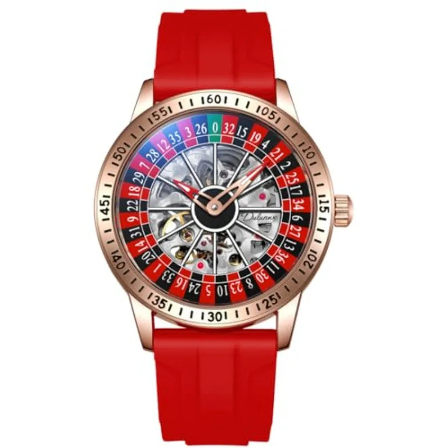 Men's Watch Automatic Hollow Mechanical Roulette Wheel Design 30M Waterproof Casual Fashion Wristwatches for Men