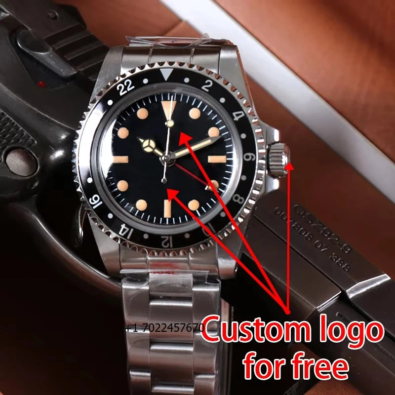 Custom LOGO Name NH34 Watch Luxury Vintage NH34Dial Mechanical Automatic Movement Waterproof Stainless Steel Wristwatch for Man
