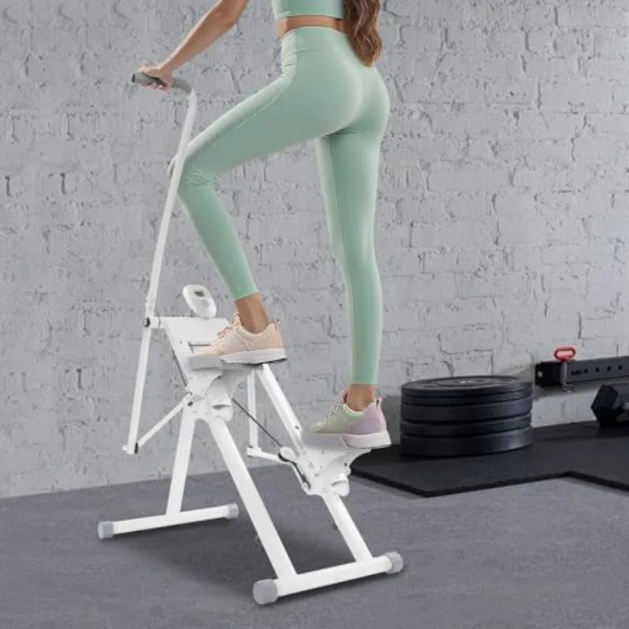 Folding Vertical Stair Climber Cardio Exercise Machine for Home Gym with Adjustable Handlebar Pedals Steel Frame Black Up to 22