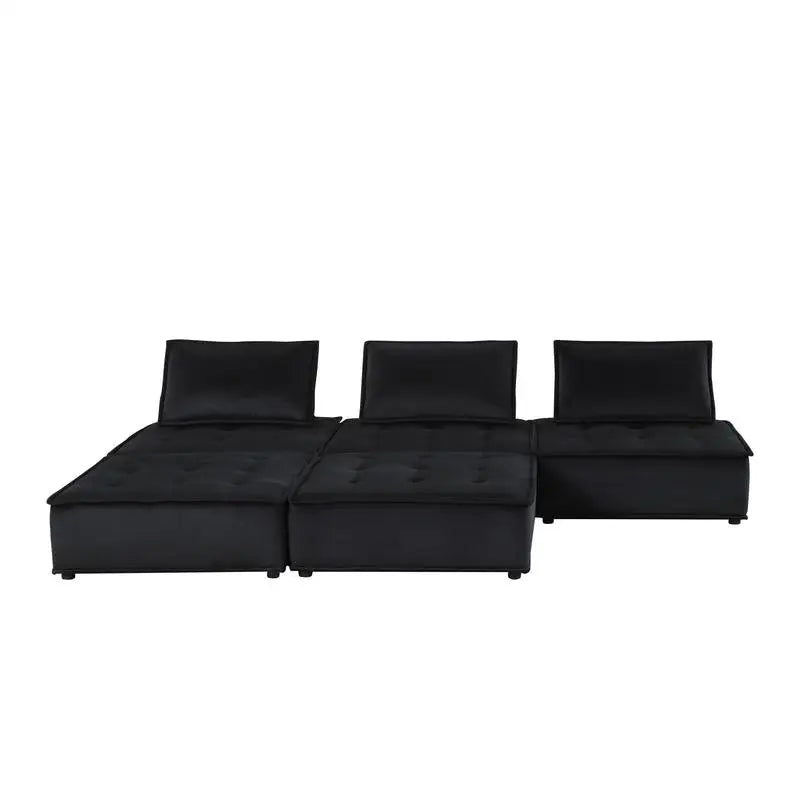 Black Velvet 5-Piece Sofa and Loveseat Set - Stylish and Comfortable Seating for Your Living Room