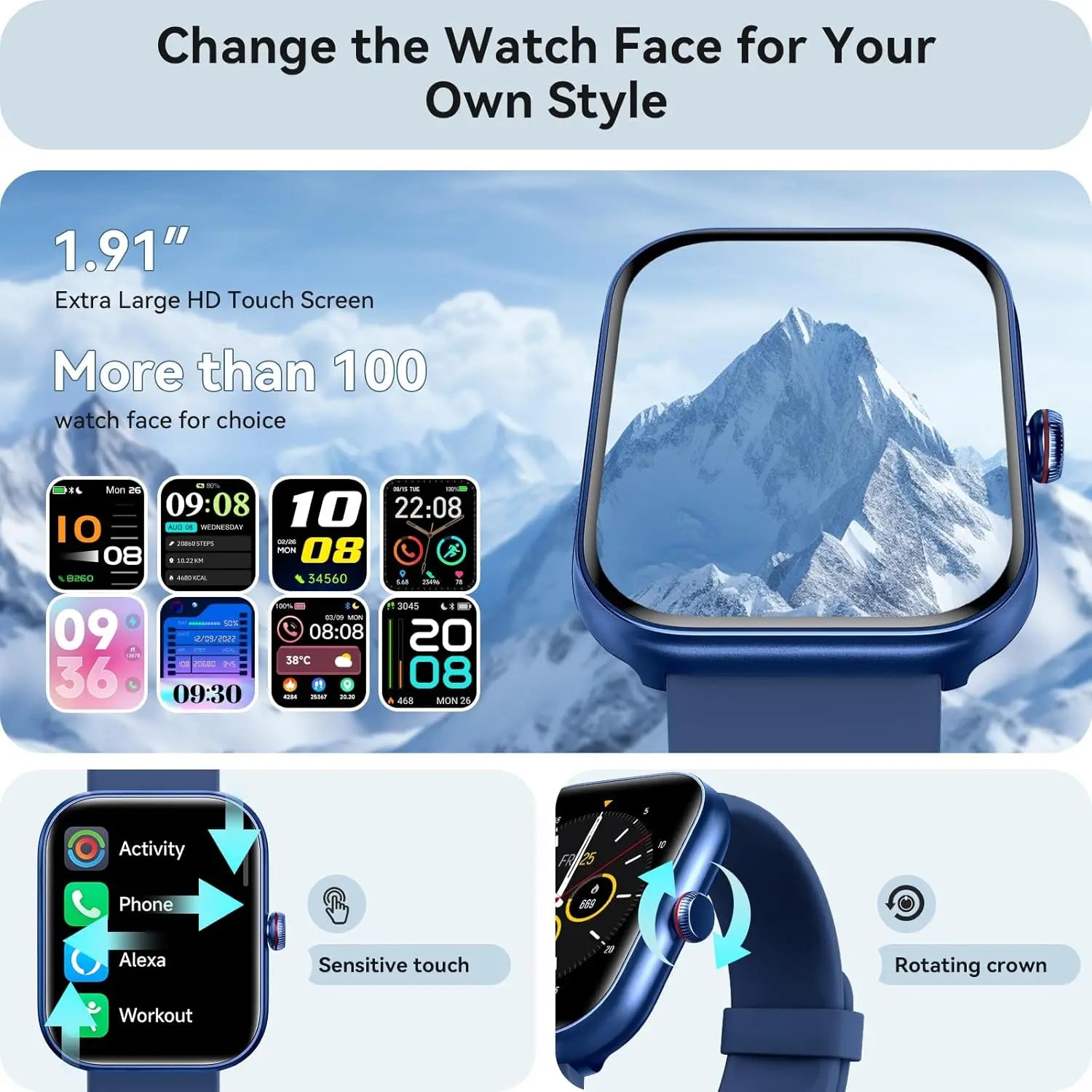 Smart Watch for Women Men, Fitness Tracker with Alexa, 105+ Sport Modes, IP68 Waterproof, Heart Rate Monitor