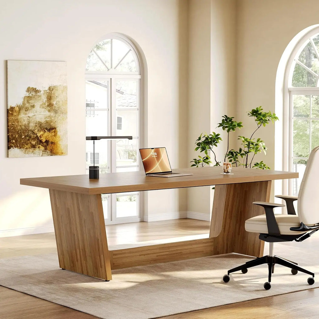 Executive Desk, Brown Computer Desk, Industrial Simple Study Writing Table, Large Workstation Business Furniture for Home Office