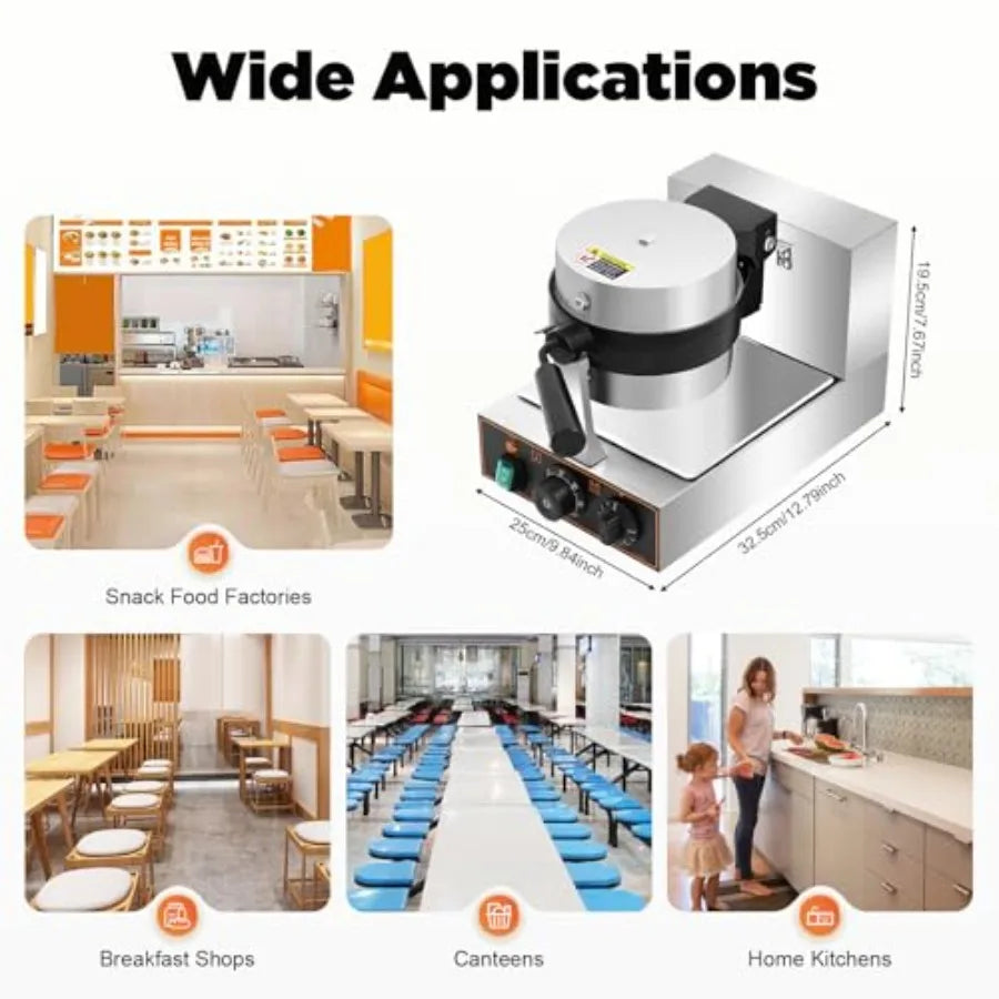 Electric Burger Waffle Baking Machine 110V 1.2kW Non-Stick Rotatable Hamburger Press with Anti-Slip Feet for Schools Canteens i